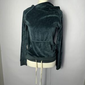 Anthropologie Sundry Raglan Assymetrical Velour Hoodie Deep Forest Size Small G